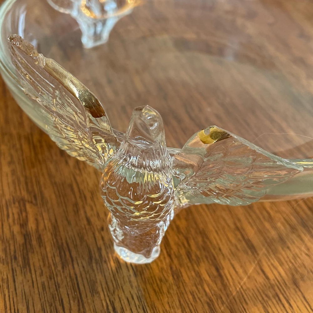 Vintage 1940’s Jeanette Glass ‘Patriotic’ Footed Bowl 22K Gold Trim Glass Eagles